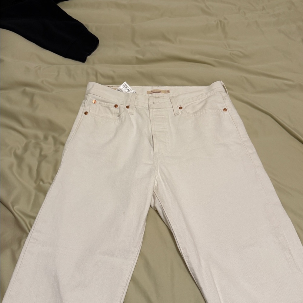 Cream Straight-Leg Jeans